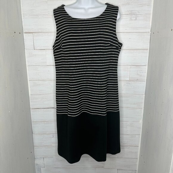 NWOT Vince Camuto Black & White Striped Knit Sleeveless Spandex Dress Size 12 - Picture 1 of 11